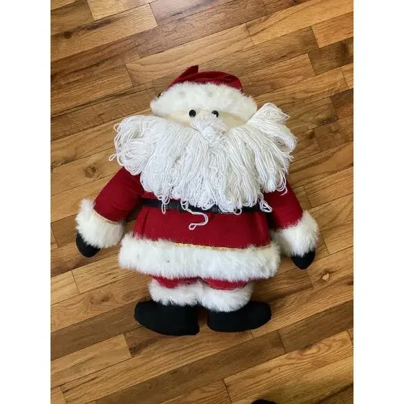 Large Vintage Handmade 80s 90s Christmas Santa Claus Doll Fabric Bells Yarn 24” - Picture 1 of 6